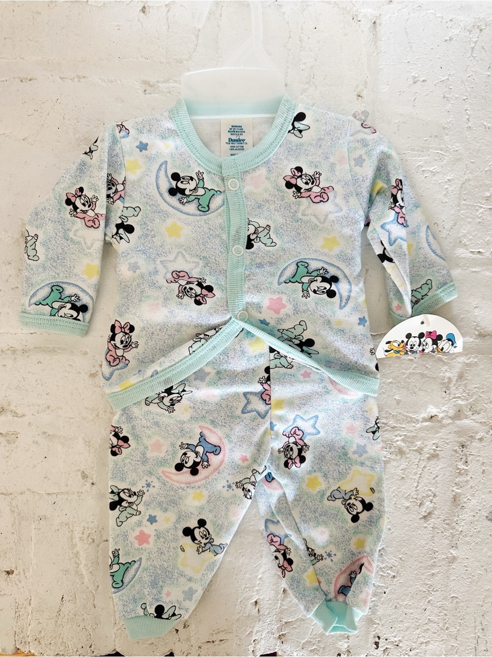 Disney Baby Mint Mickey & Minnie Star Print Infant Pajamas Newborn up to 13lbs